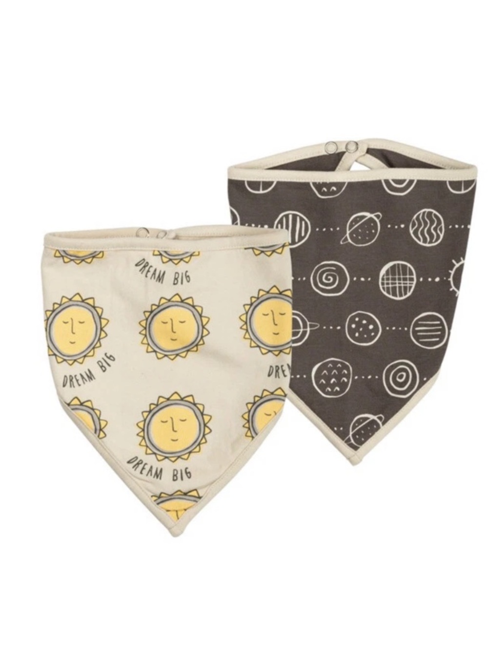 Sun & Planet Cotton Baby Bandana Bibs - 2 Pack (Yellow, Gray)